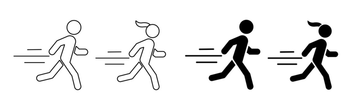 man and woman fast run icon in flat style, athletics, marathon, rush symbol vector illustration.