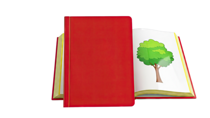 Open Red Book with Tree Illustration