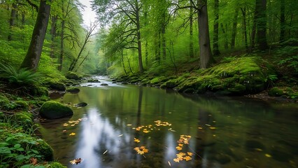 Serene forest stream in autumn