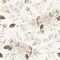 Seamless Watercolor Blush Rose Floral Pattern