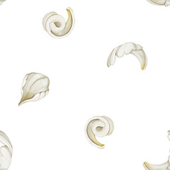 Seamless Watercolor White Rose Petals Pattern
