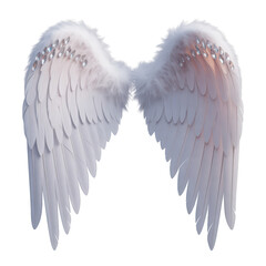 Ethereal transparent background white angel wings with sparkling... isolated on a transparent background