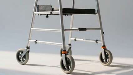 Metal step stool with wheels on light surface