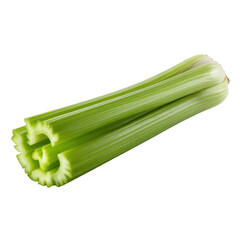 Fresh green celery stalk sliced diagonally showing inner texture transparent... isolated on a transparent background