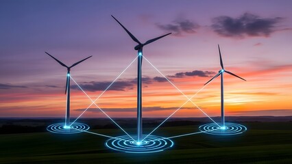 Smart grid connecting wind turbines to power the future with renewable energy