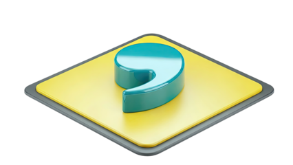 3D Comma Symbol Icon on Yellow and Grey Square
