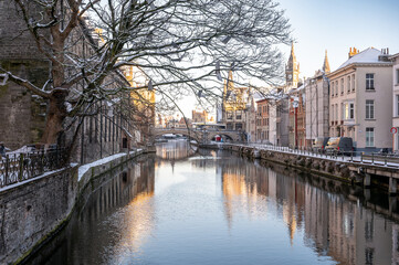 The outdoors in Ghent during the winter. 