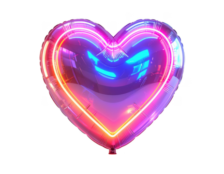 3D neon glowing heart balloon with a transparent texture,white background - Powered by Adobe