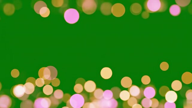 Floating Festive gold bokeh effect on overlay green screen background