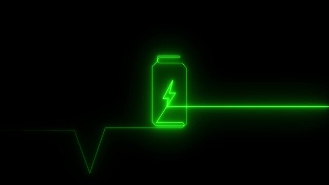 Purple Neon Battery Charging Symbol Lightning Bolt Energy Power Indicator Glows battery life charging icon concept dark design symbol full battery glow, graphic.4k animation video.