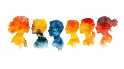 Colorful children's profile silhouettes against white background. Suitable for educational or social media use