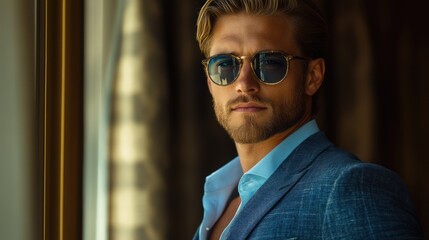 Stylish man in a suit by window