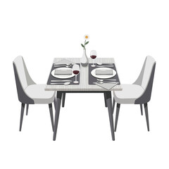 Romantic dinner table for two, set for a special occasion with wine glasses and floral decor.