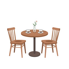 Fototapeta premium Cozy Cafe Table with Two Chairs and Coffee Cups, Minimalist Vector Illustration