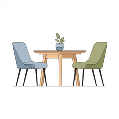 Fototapeta premium Cozy dining set with two chairs and small plant on table, minimalist illustration