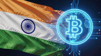 Indian flag Bitcoin digital globe