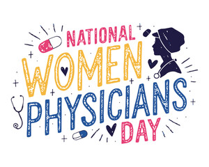 National Women Physicians Day Vector Artwork Featuring Women in Medicine Isolated on White Background
