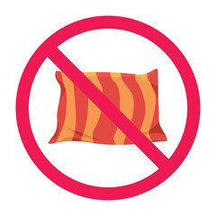 No pillow sign, forbidden pillow sign, do not use pillow icon, no sleeping allowed sign, pillow prohibited symbol, vector illustration
