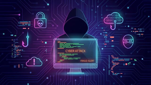 Low Poly Wireframe Hacker Cyber Attack and Fraud Alert. Digital Security and Hacking Threat Poster Background. Video