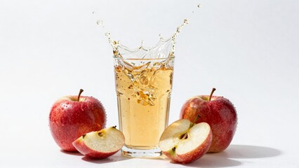 Apple juice splash with fresh red apples