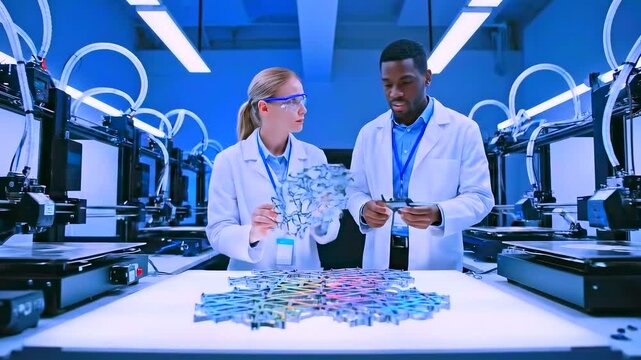 Researchers test circuit boards collaboratively, Innovative scientists evaluate prototype with advanced tools, Scientists conduct precise measurements on electronic prototypes among modern equipment