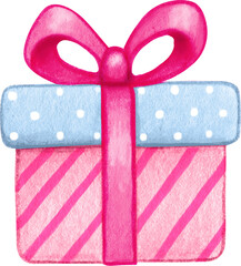 Watercolor hand drawn colorful gift box