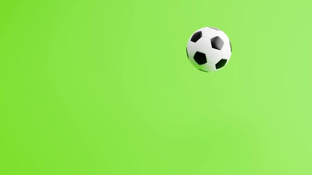 Soccer Ball Bouncing Seamless Loop on Green Background with Copy Space, 3D Animation