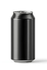 Blank black aluminum can a refreshing beverage container for soda or energy drink isolated on white background.