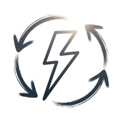 Handcrafted circular arrow ring with lightning bolt in metallic silver... isolated on a transparent background