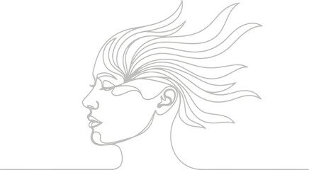 Naklejka premium Woman with flowing hair in simple line art