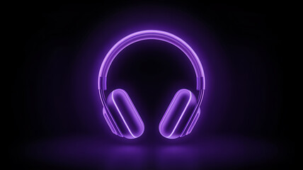 A striking depiction of glowing purple headphones against a dark backdrop showcasing modern audio technology and vibrant color