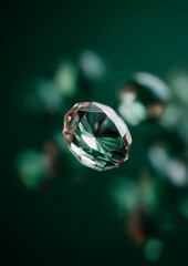 Floating diamond on dark green background &ndash; luxury minimal concept for branding and digital art
