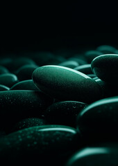 Glossy turquoise zen stones close-up &ndash; abstract minimal wellness and spa background
