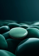 Glossy turquoise zen stones close-up &ndash; abstract minimal wellness and spa background
