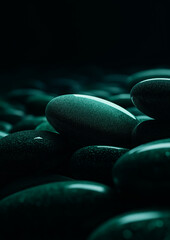 Glossy turquoise zen stones close-up &ndash; abstract minimal wellness and spa background
