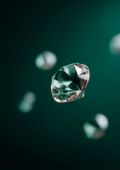 Floating diamond on dark green background &ndash; luxury minimal concept for branding and digital art
