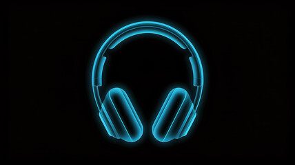A vibrant depiction of glowing cyan headphones against a stark black backdrop showcasing modern audio technology and sleek design