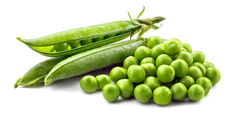 Fresh green peas in pods healthy raw vegetable ingredient for cooking and food photography isolated on white background.