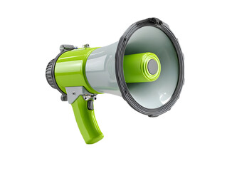 Green and gray megaphone a communication device for announcements and promotions isolated on white background.