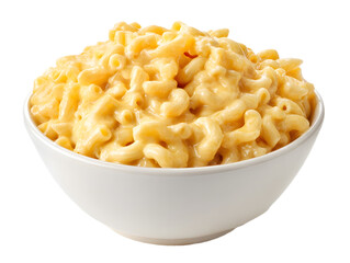 Bowl of creamy macaroni and cheese a classic comfort food dish perfect for culinary blogs and menus isolated on white background.