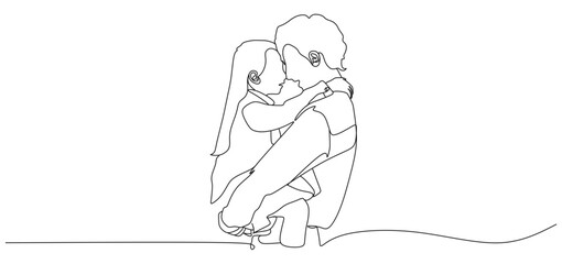 vector line art design of a father and his daughter eps 3