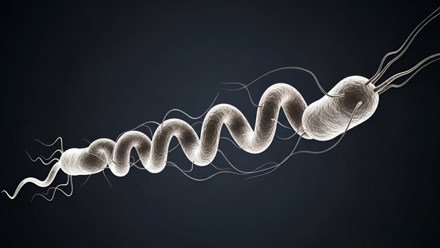 Microscopic vision of a pathogenic bacteria causing cholerae disease featuring spiral shape and