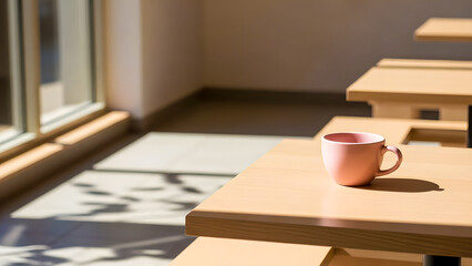 Minimal Pastel Coffee Shop Lifestyle Scene with Soft Natural Light