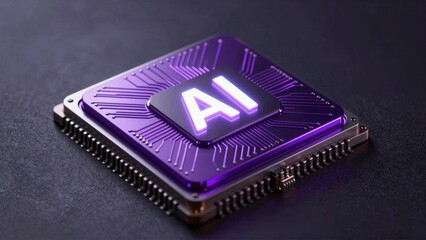 AI chip with glowing circuitry on dark surface