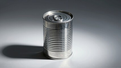 Metal can with pull tab on gray surface