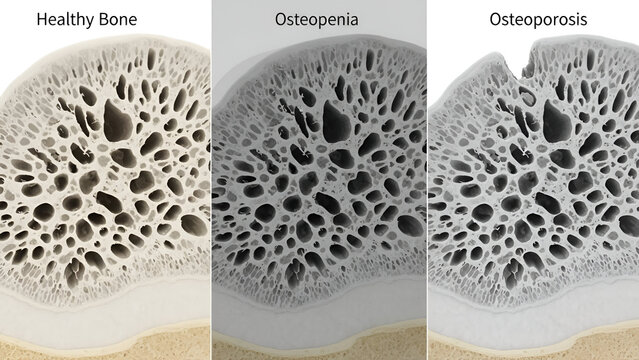 Progressive Stages of Bone Density Loss in Osteoporosis and Osteopenia Anatomical Structures