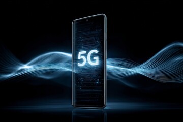 Smartphone with Glowing 5G Signal Waves