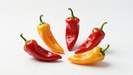 Red and yellow bell peppers on white background