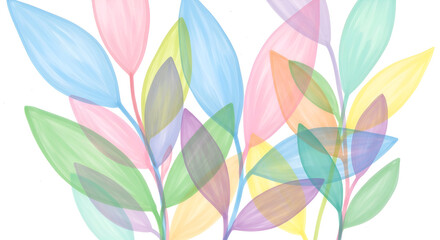 Fototapeta premium Pastel watercolor leaves create a dreamy, whimsical background, perfect for spring designs, wedding invitations, and delicate branding projects, gentle and light