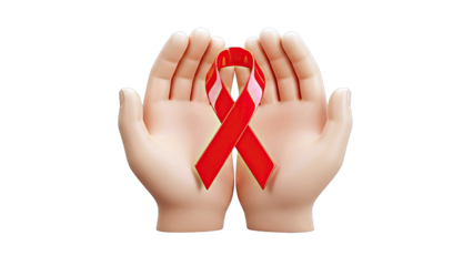 Hands holding red ribbon for AIDS awareness